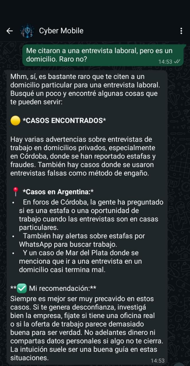 Alerta por entrevista laboral en domicilio falso