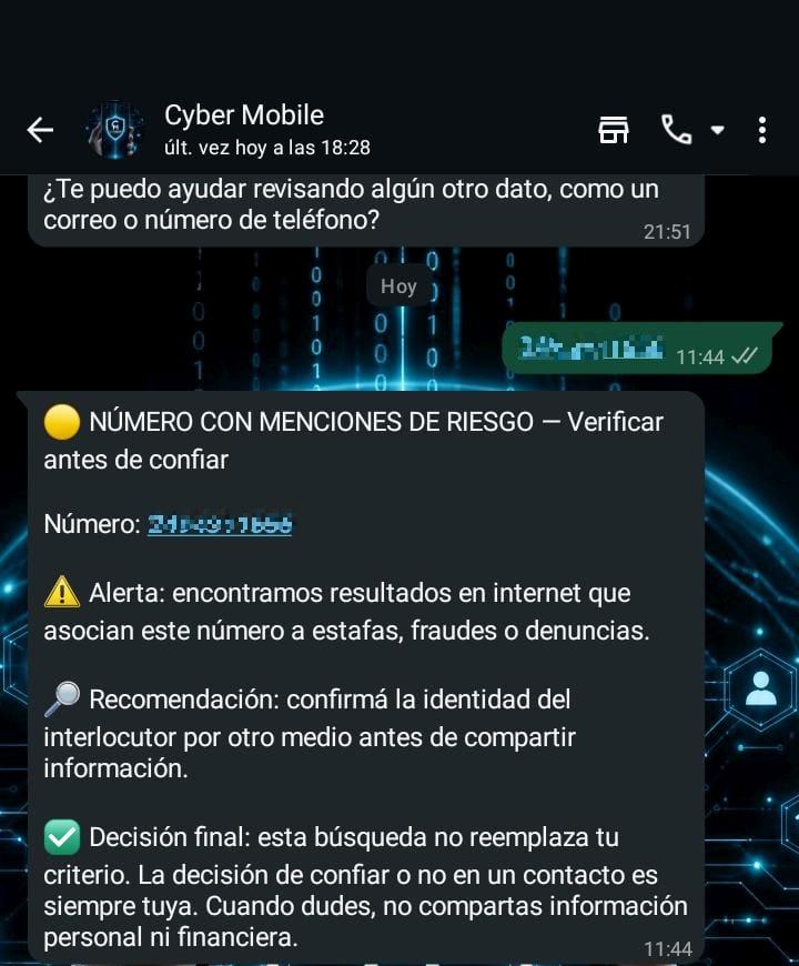 Verificación de número de teléfono peligroso