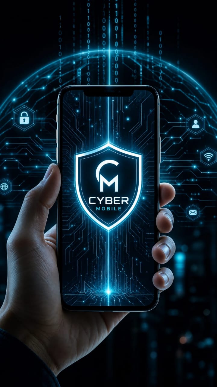 Celular con el escudo de Cyber Mobile